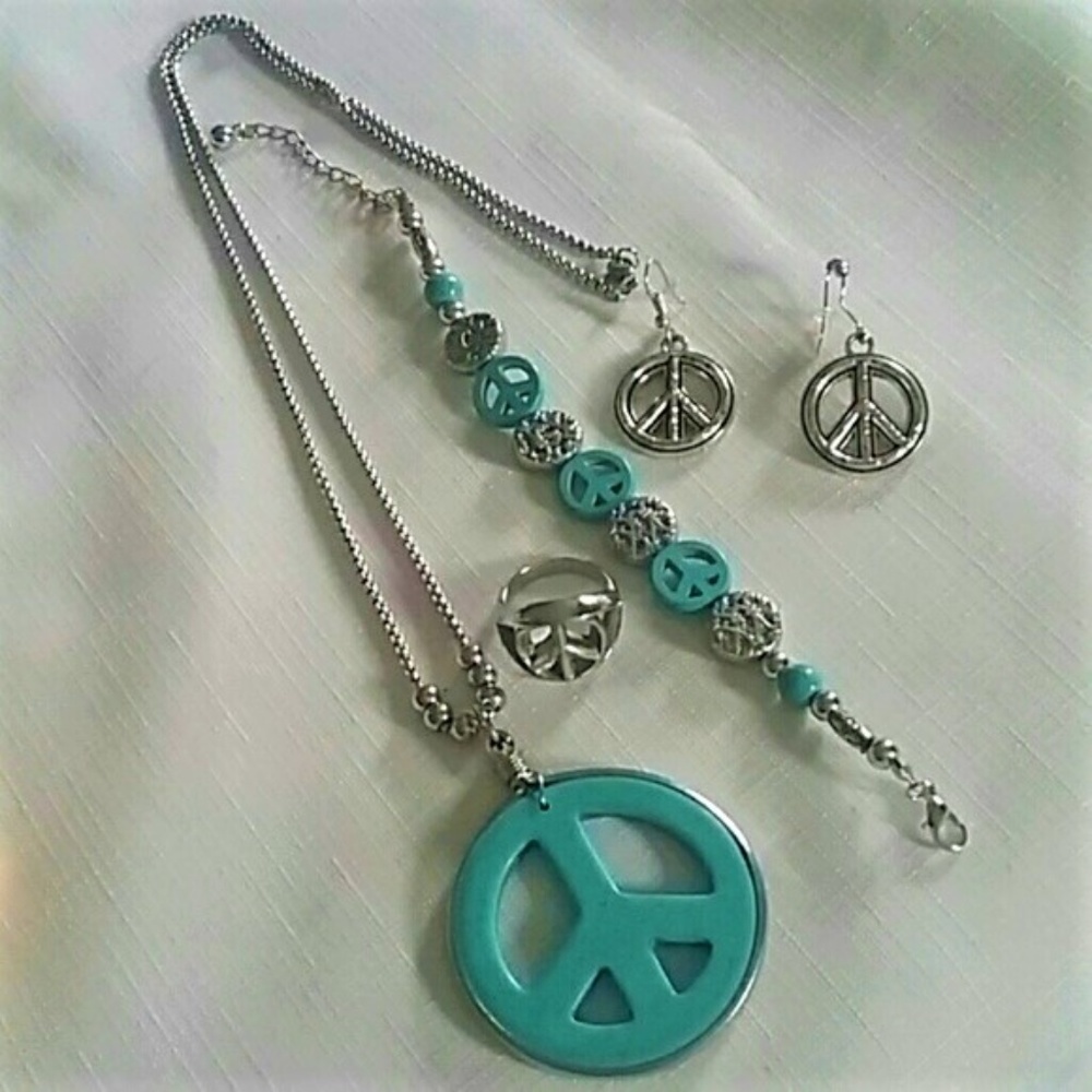 Peace Sign Necklace Bracelet Earrings Ring